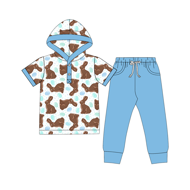 Easter bunny boys short sleeve top pants hoodie set outfit preorder