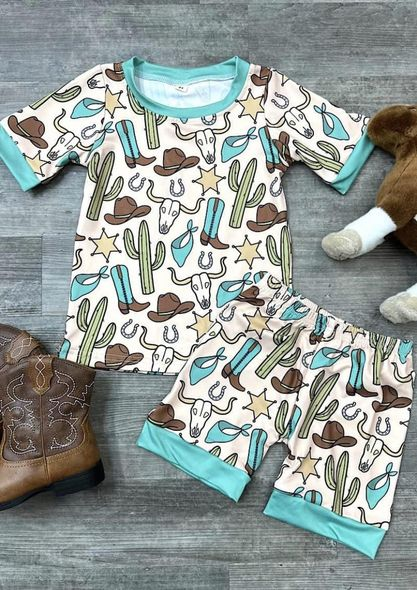 western cow cactus short sleeve outfit preorder