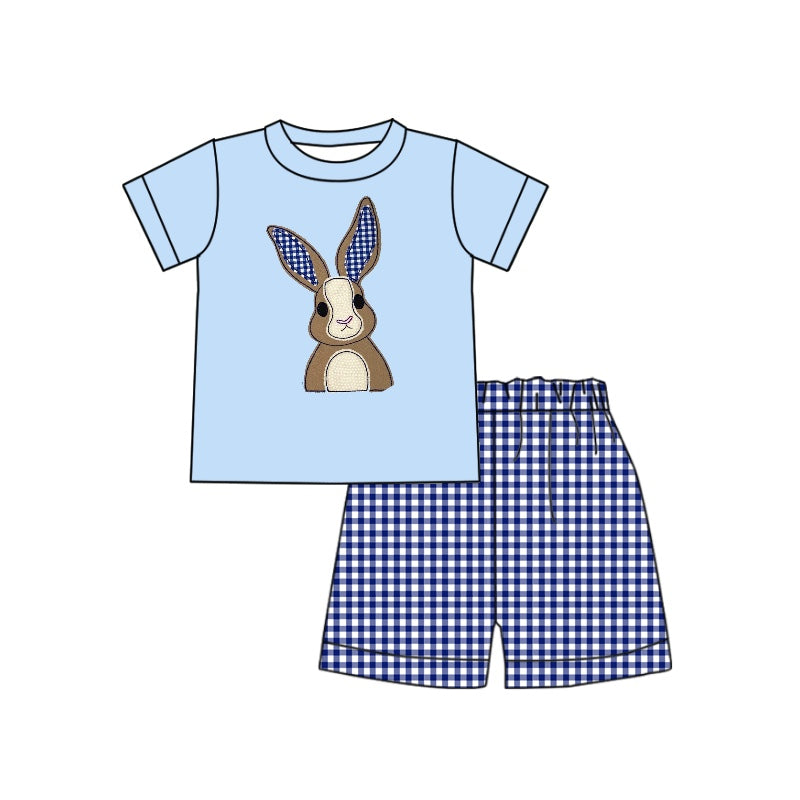 baby boy Easter bunny top blue gingham summer short set preorder