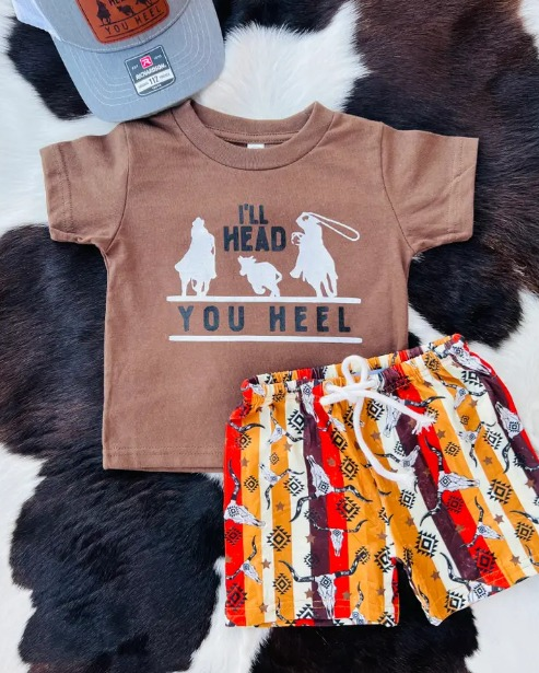 brown western cow top matching shorts outfit preorder