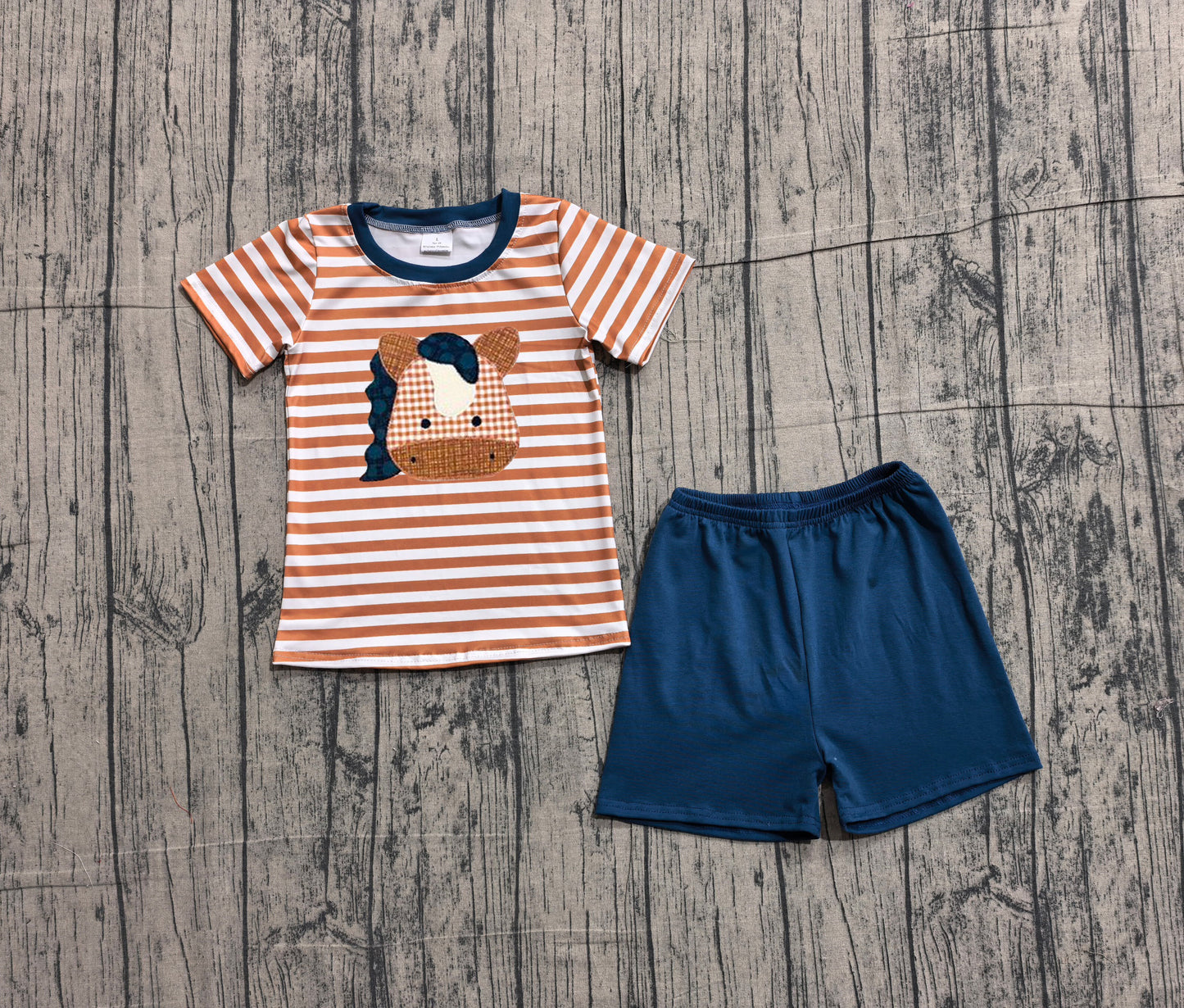 boy embroidery farm cow short sleeve outfit