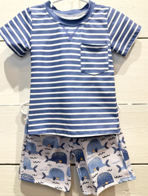 baby boy navy stripes top beach shorts outfit preorder