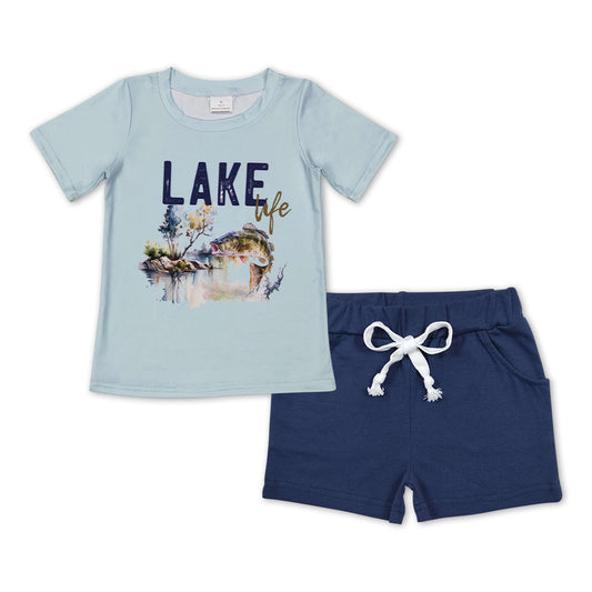 lake life fishing top navy shorts outdoor outfit preorder