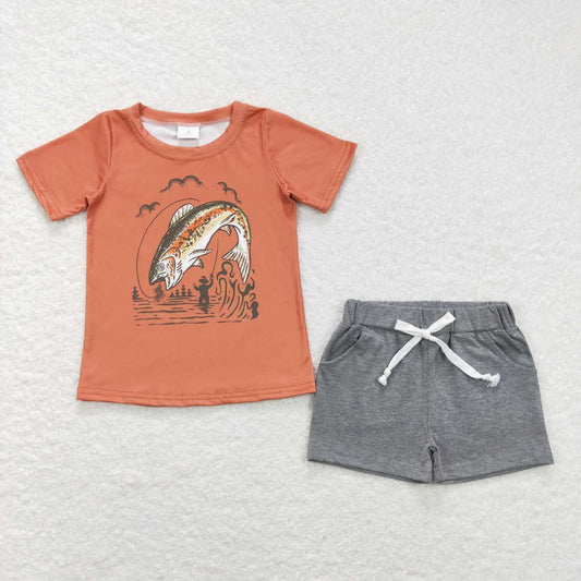 baby boy fishing top grey shorts outdoor outfit