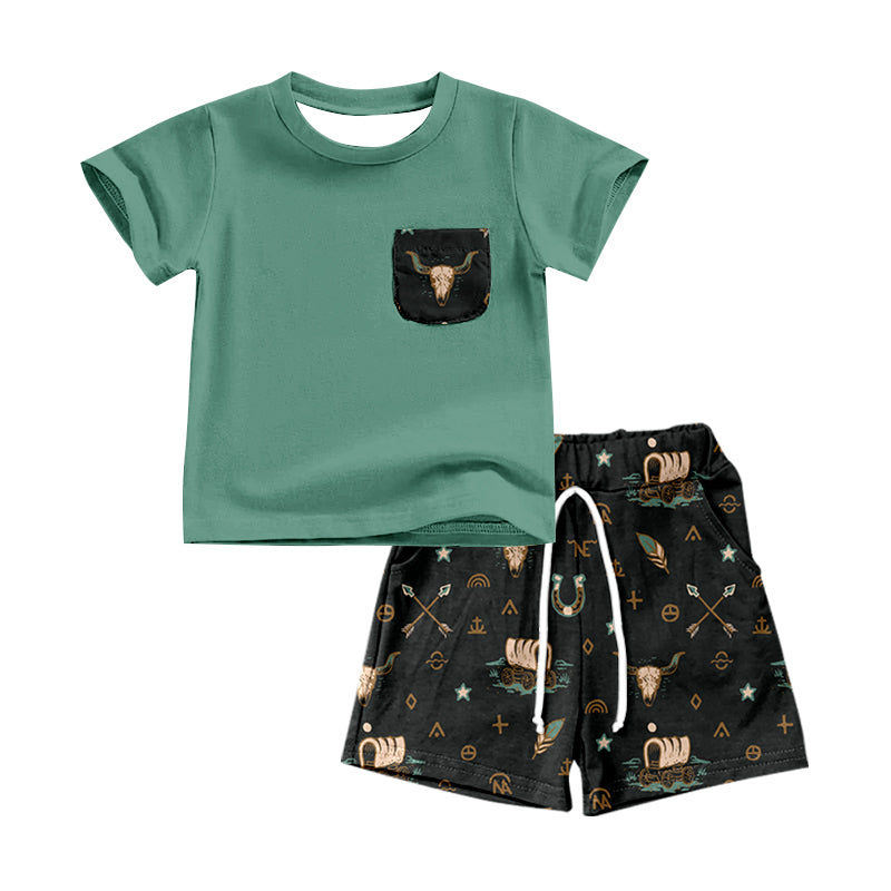 baby boy short sleeve western cow outfit preorder