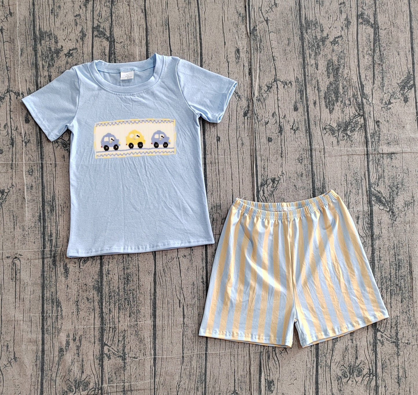 baby boy embroidery little cars short set preorder