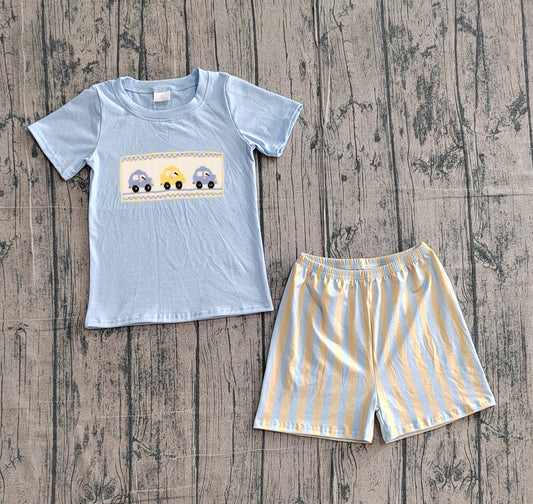 baby boy embroidery little cars short set preorder