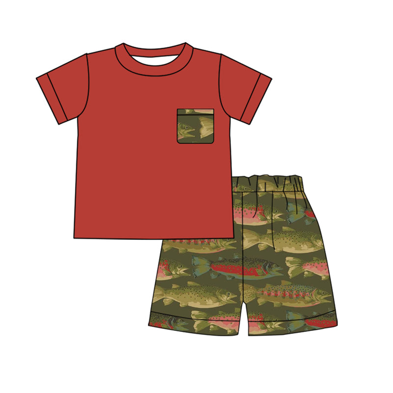 baby boy red shirt fishing shorts outfit preorder