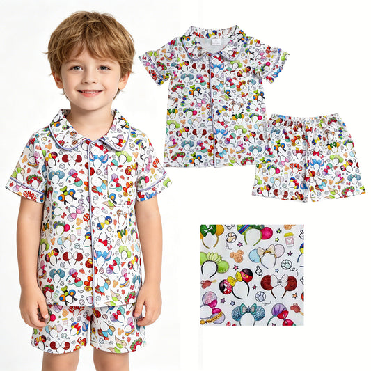 baby boy cartoon button down pajama set