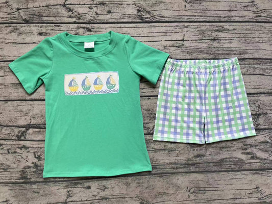 boy summer beach holiday embroidery sailboat outfit preorder