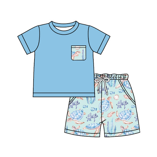 blue turtle boy summer short outfit preorder