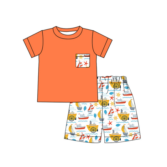baby boy short sleeve fish boat sea style outfit preorder
