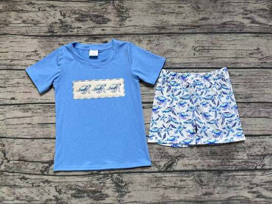 embroidery sea turtle baby boy summer clothes preorder