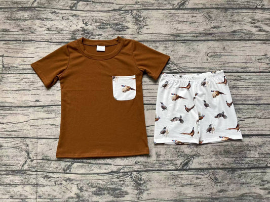 brown pocket shirt forest bird shorts outfit preorder