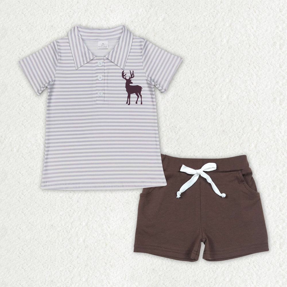 grey stripes reindeer shirt brown shorts matching outfit