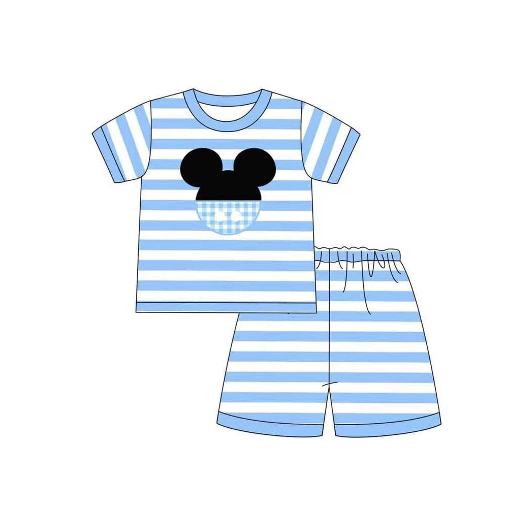 baby boy clothes blue stripes catoon shirt matching outfit preorder