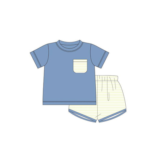 infant baby boy blue pocket outfit preorder
