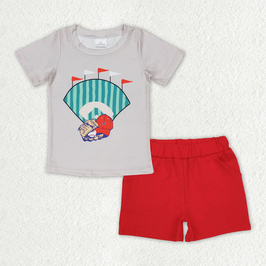 baby boy short sleeve baseball shirt red shorts matching sports clothes