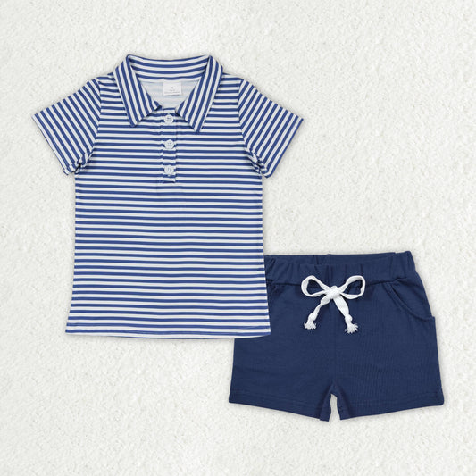 baby boy short sleeve blue stripes polo shirt cotton shorts summer clothes