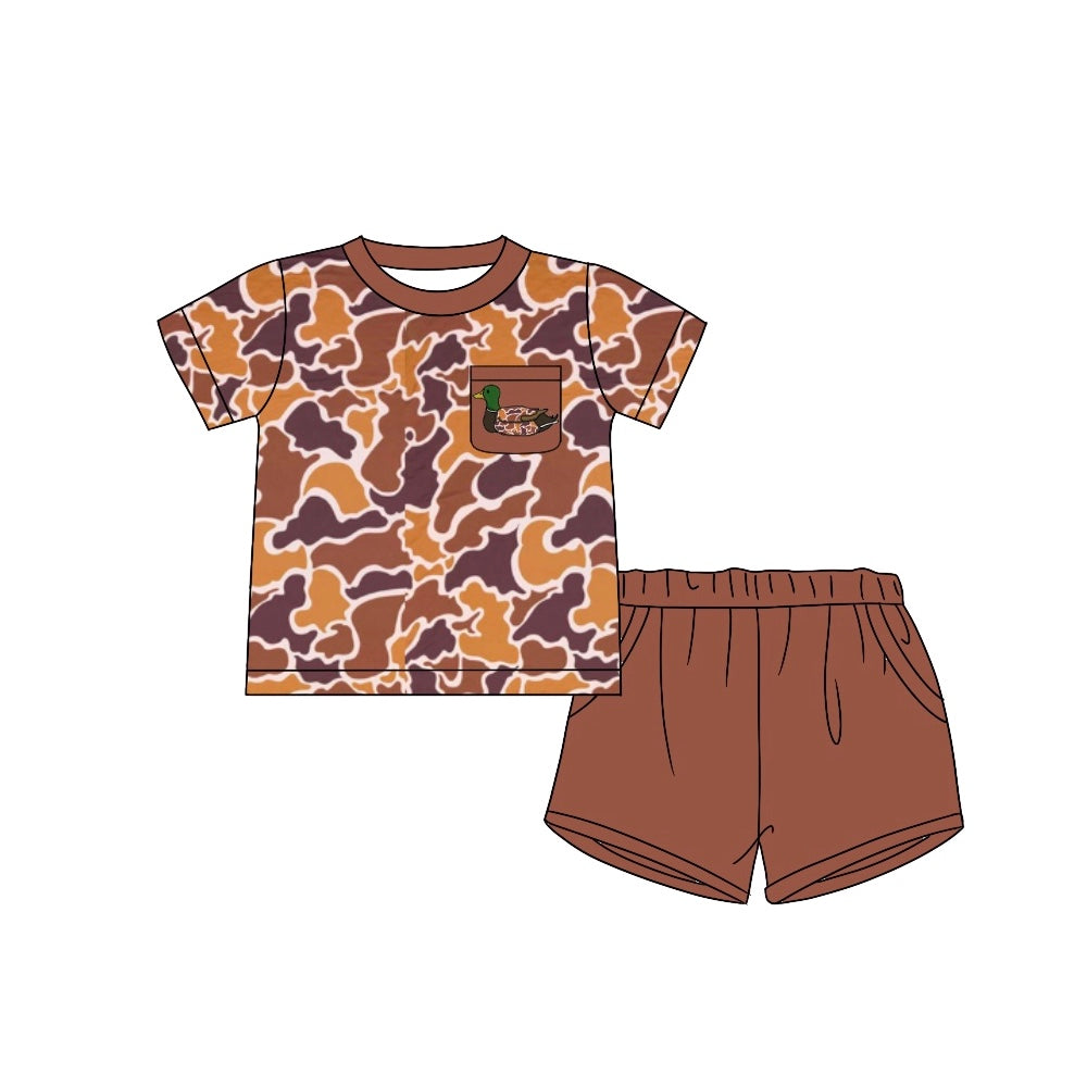 Brown camo mallard duck baby boy summer shorts outfit preorder