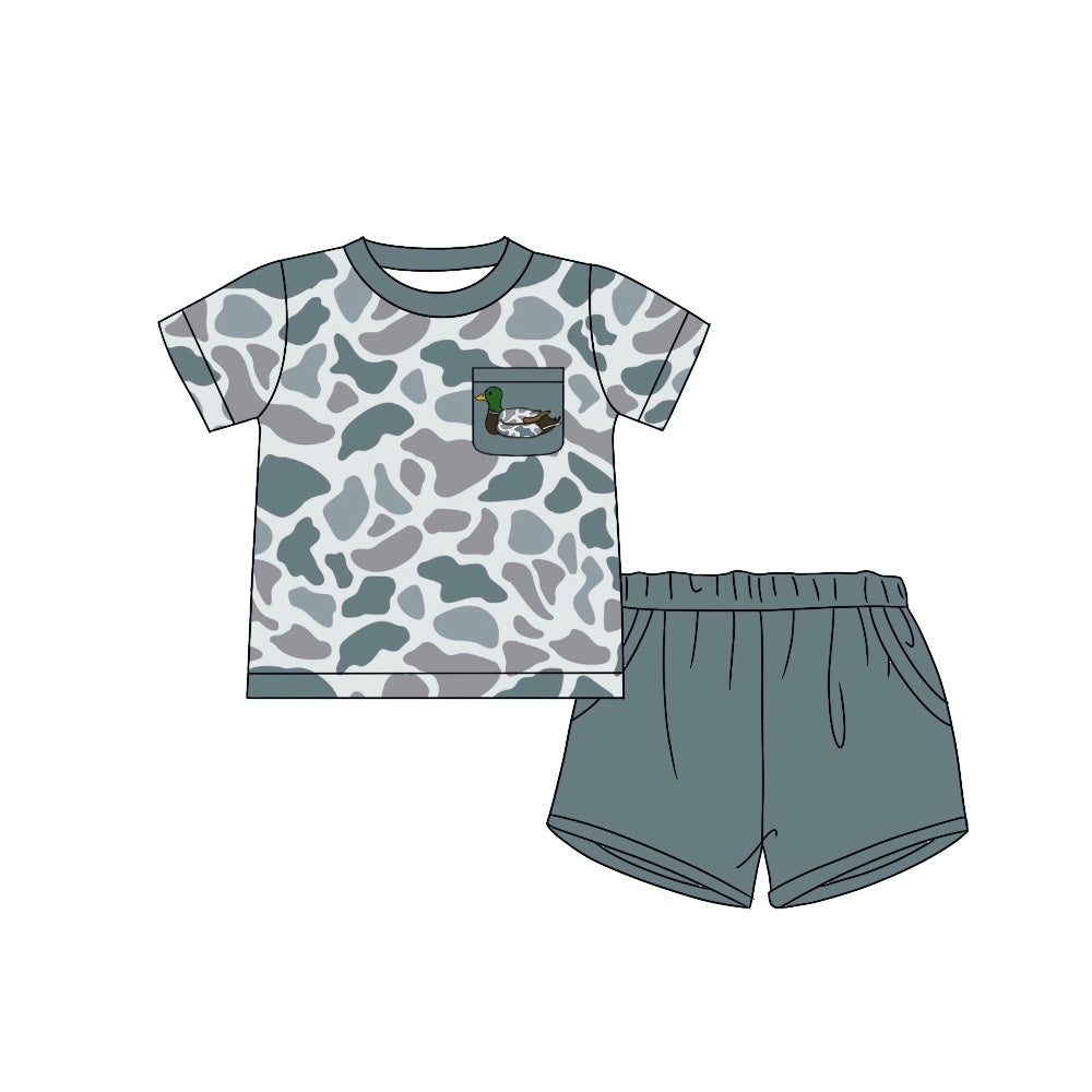 Light grey mallard duck baby boy summer shorts outfit preorder