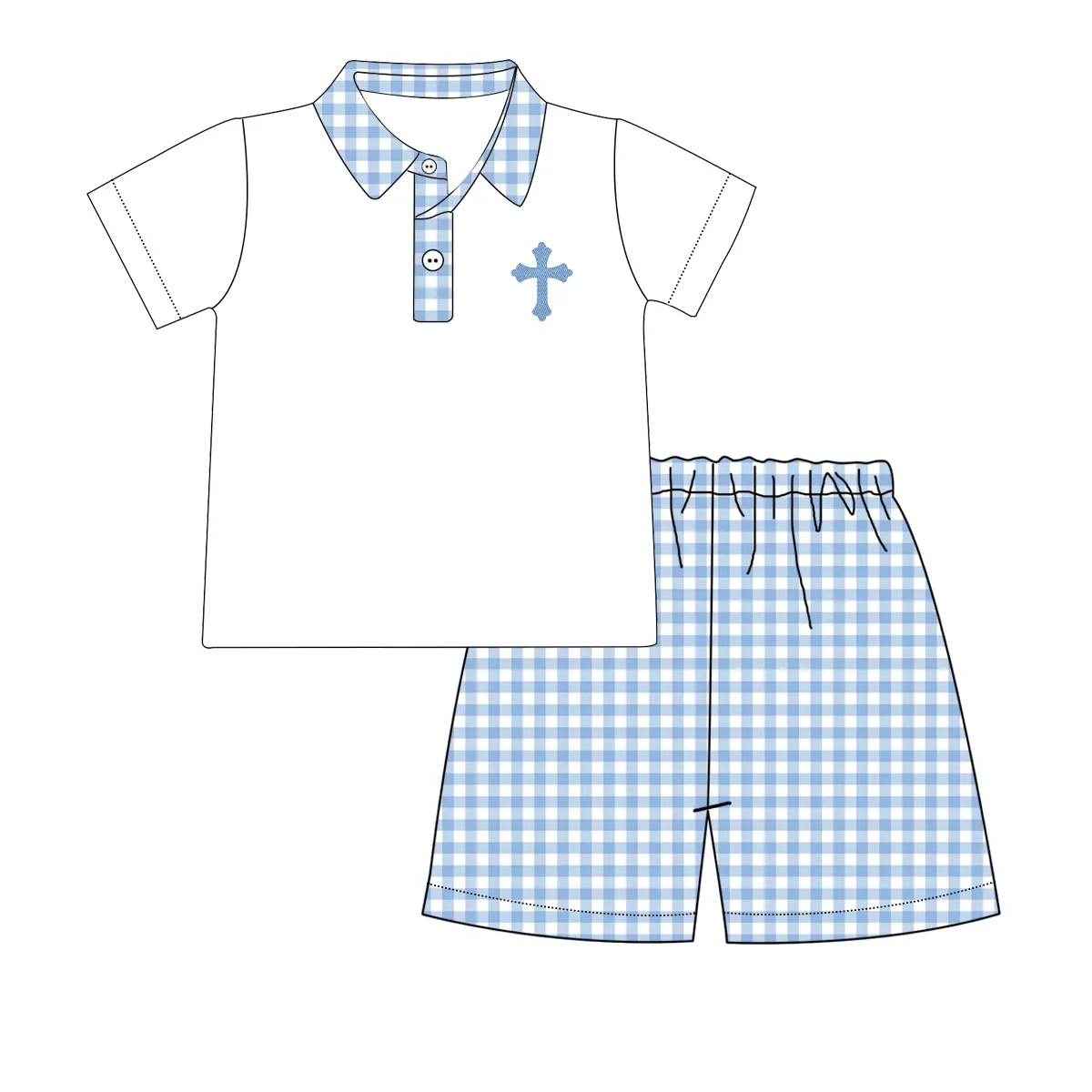 Toddle baby boy Easter cross blue plaid outfit preorder