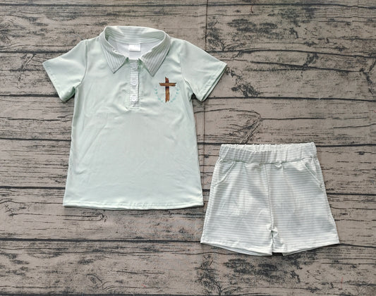 baby boy Easter cross polo top matching shorts set preorder