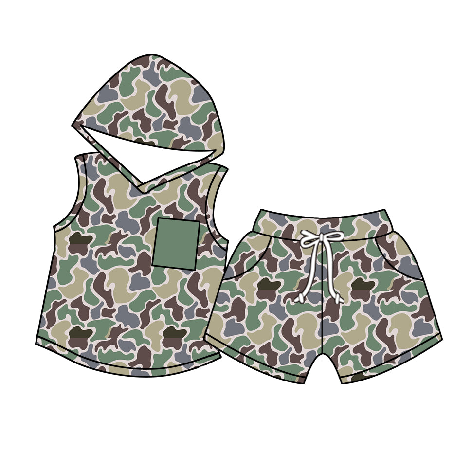 Toddle baby boy green brown hoodie set summer clothes preorder