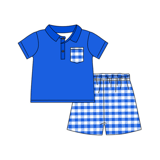Baby boy blue plaid matching shorts summer outfit preorder