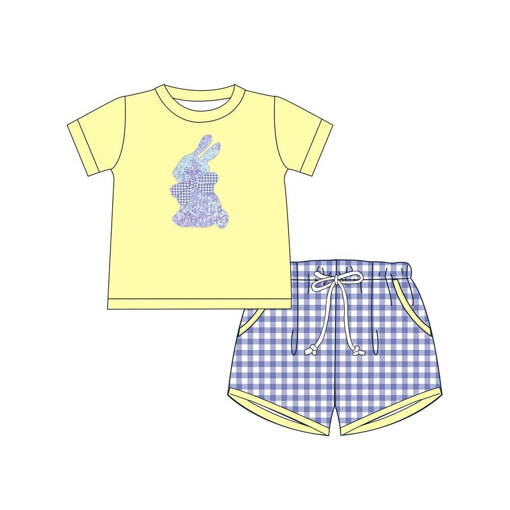 Easter bunny top plaid shorts baby boy outfit preorder