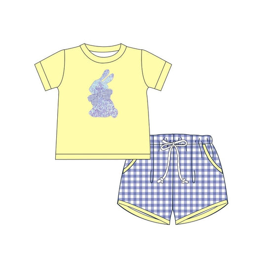 Easter bunny top plaid shorts baby boy outfit preorder