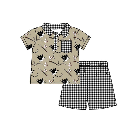 Gone hunting duck print design baby boy summer outfit preorder