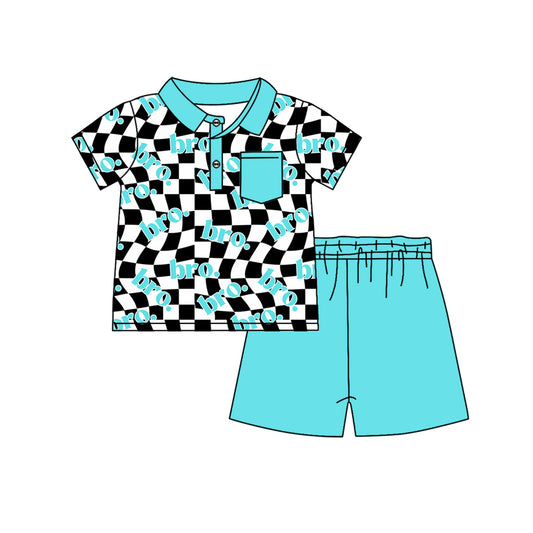 Black checkered brother design baby summer outfit preorder