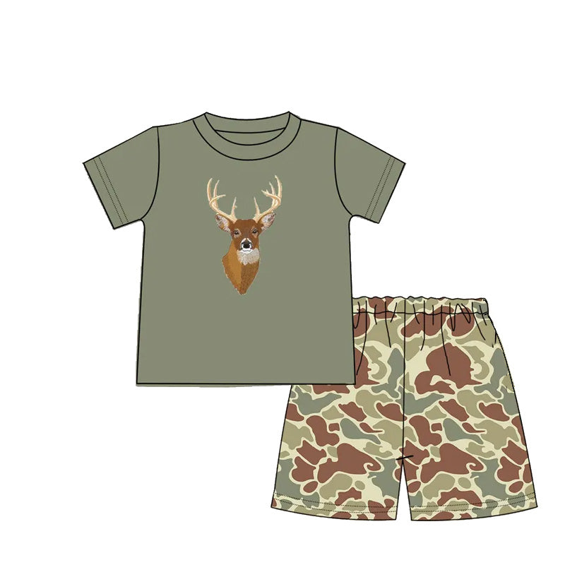 Toddle baby boy deer top brown camo summer outfit preorder