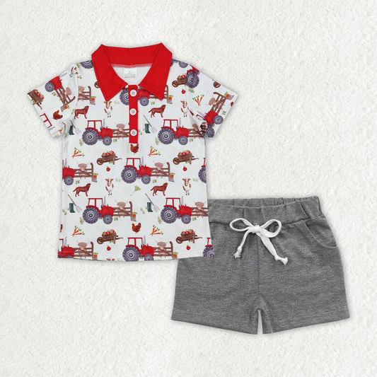 baby boy farm animal top grey shorts outfit baby clothes