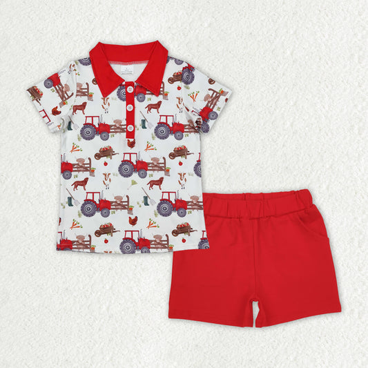 baby boy farm animal top red shorts outfit baby clothes