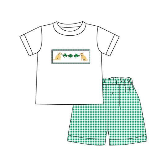 Baby boy Saint Patrick's Day lucky charm dog summer outfit preorder