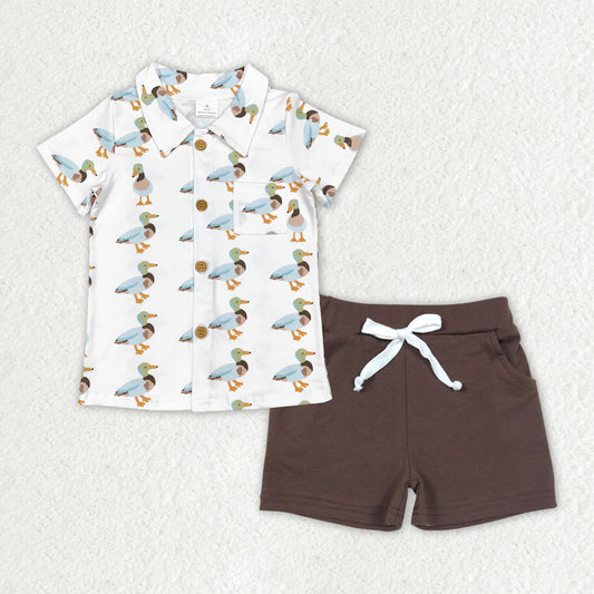 baby boy duck shirt brown shorts summer short outfit