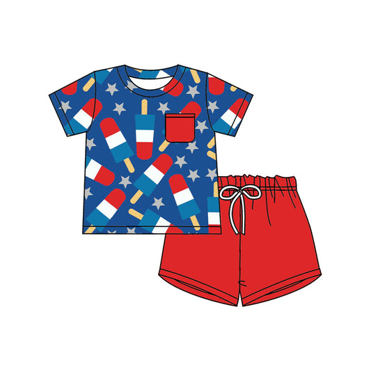 Popsicle design boy short sleeve July 4th outfit preorder