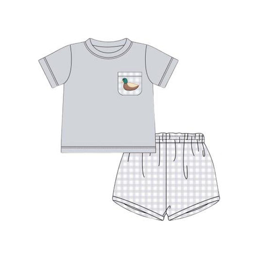 Baby boy mallard duck pocket top grey shorts outfit preorder