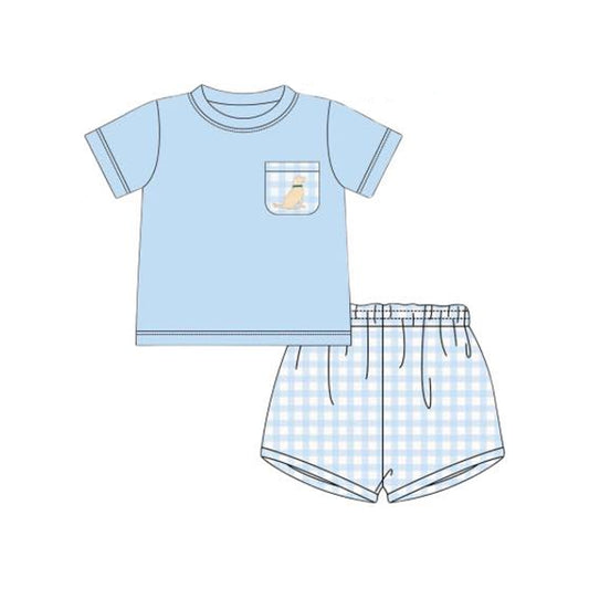 Baby boy dog pocket top blue shorts outfit preorder