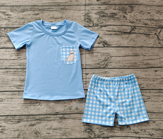 Baby boy dog pocket top blue shorts outfit preorder