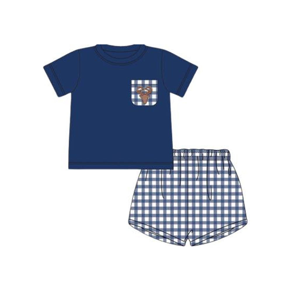 Baby boy deer pocket top navy shorts outfit preorder