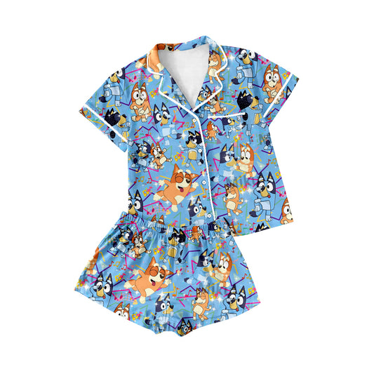 Adult blue cartoon dog short sleeve pajama set preorder