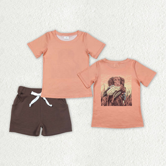 Dog duck hunting top brown summer short outfit baby clothes