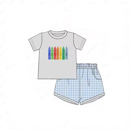 Baby boy back to school pencil top plaid shorts outfit preorder