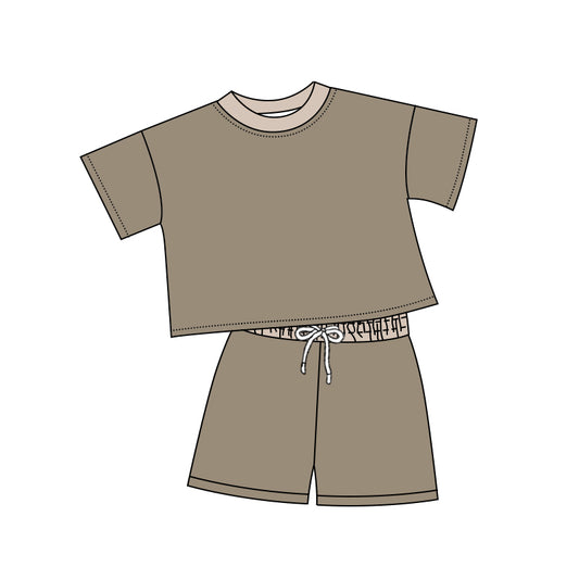 Baby boy khaki top matching shorts  summer outfit preorder