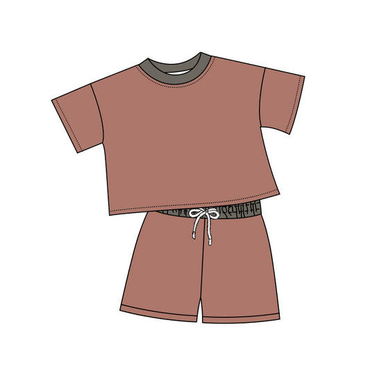 Baby boy brown top matching shorts  summer outfit preorder