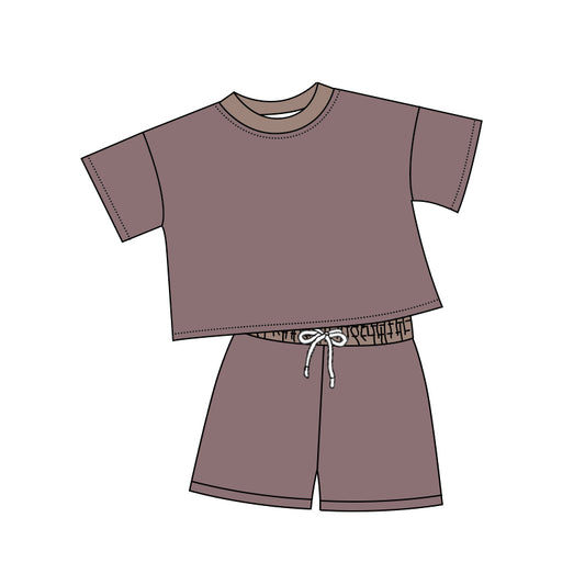 Baby boy dark brown top matching shorts  summer outfit preorder