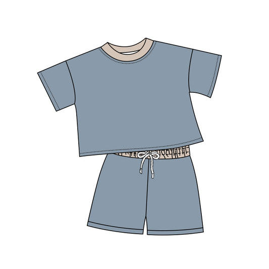 Baby boy dark blue top matching shorts  summer outfit preorder